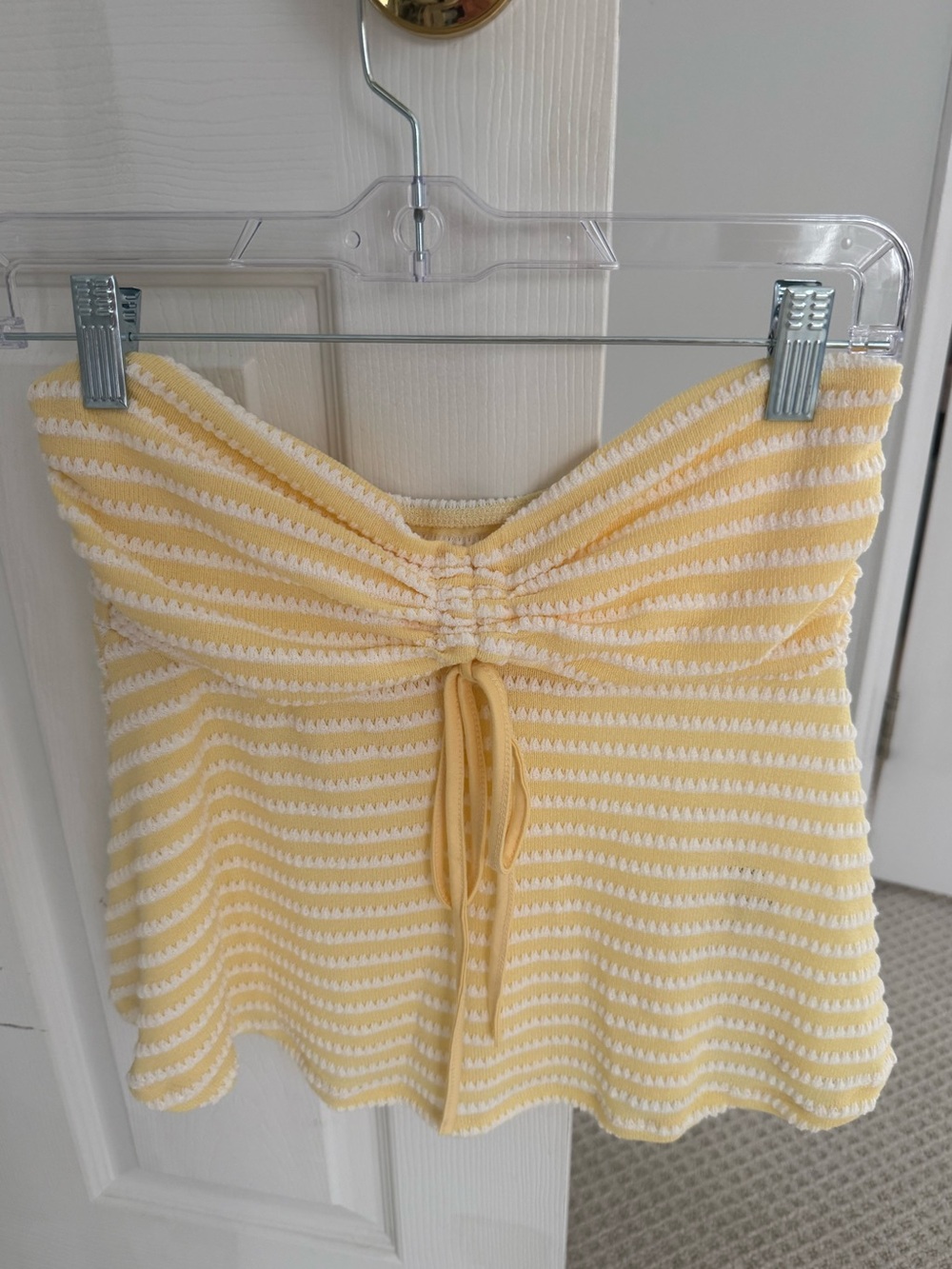 Yellow & White Knit Strapless Tube Top
